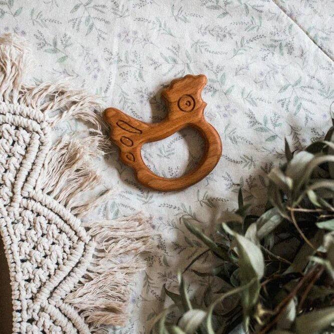 Organic Wooden Hand-carved Chicken Teether Toy