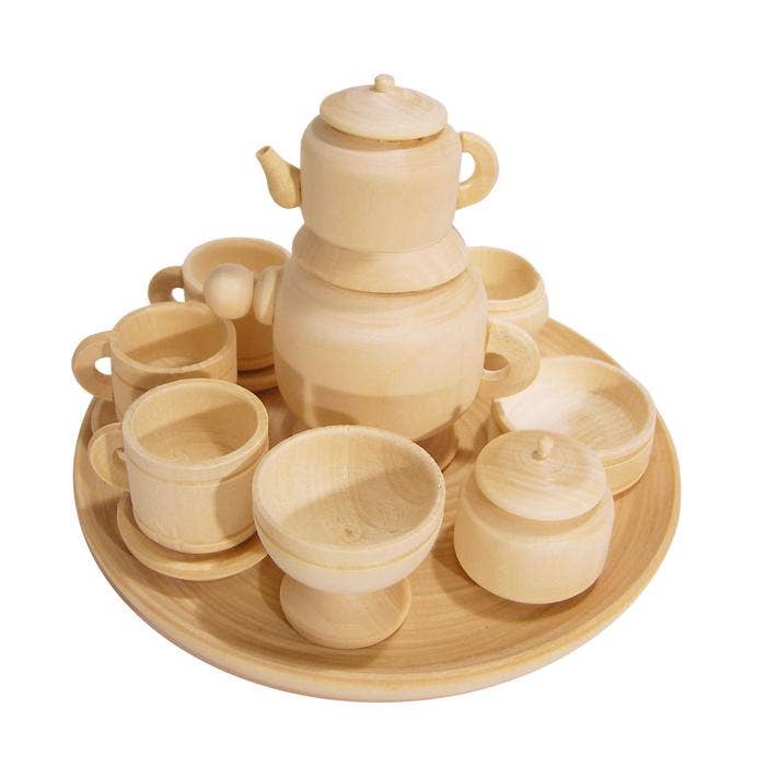 Untreated Wood Miniature Tea Set