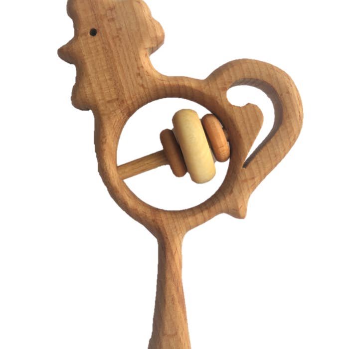 Organic Hand-carved Wooden Rooster Rattle